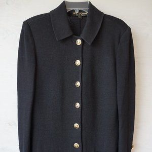 St. John Black Santana Knit Long Cardigan Jacket